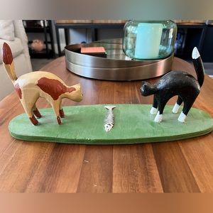 Artisan Cross Cats Wood Sculpture